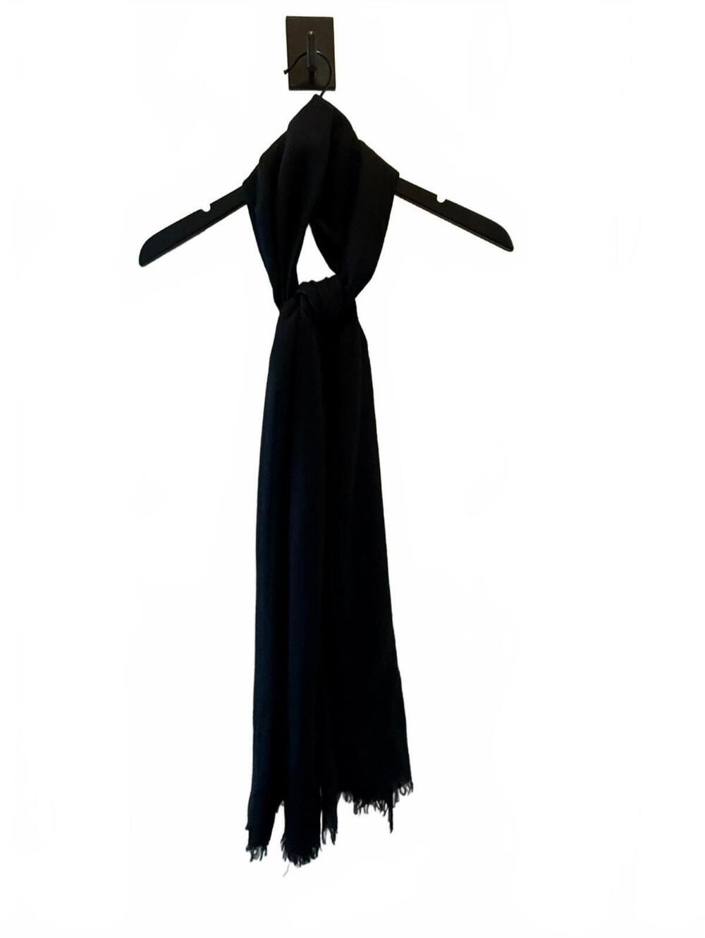 Pashma Black Cashmere and Silk Fringed Scarf Shawl or Wrap